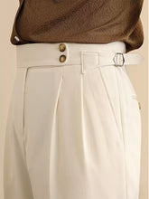 Men’s High-Waist Straight Trousers – Loose Fit Business Casual Pants with Paris Buckle