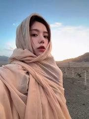 Cotton Linen Shawl Scarf – Lightweight Sun Protection Travel Wrap for Women