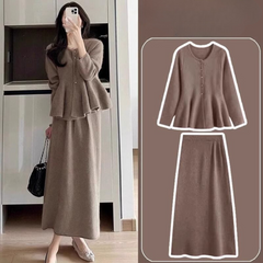 Petite Two-Piece Knit Sweater & Skirt Set