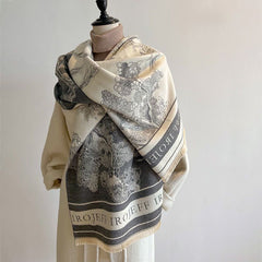 Landscape Print Faux Cashmere Scarf – Warm, Stylish Long Scarf for Women