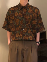 Vintage Floral Print Short Sleeve Shirt – Unisex Loose-Fit Hong Kong Style Vacation Shirt