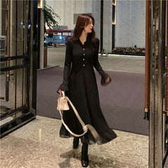 French Black Knit Dress Set for Women – Elegant Outfit for Petite Fit