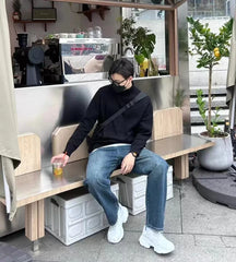 Men’s Thick Turtleneck Cable Knit Sweater – Slim Fit Solid Color Pullover