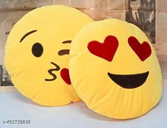 Yellow Heart Eyes, Blushing Smiley and Winking Kiss Emoji Plush Cushion - Ultra-Soft Stuffed Smiley Pillow for Kids & Gifts