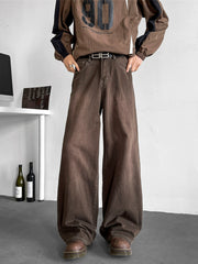 Men's Brown Wide-Leg Jeans – Cleanfit Loose Fit Washed Vintage Streetwear
