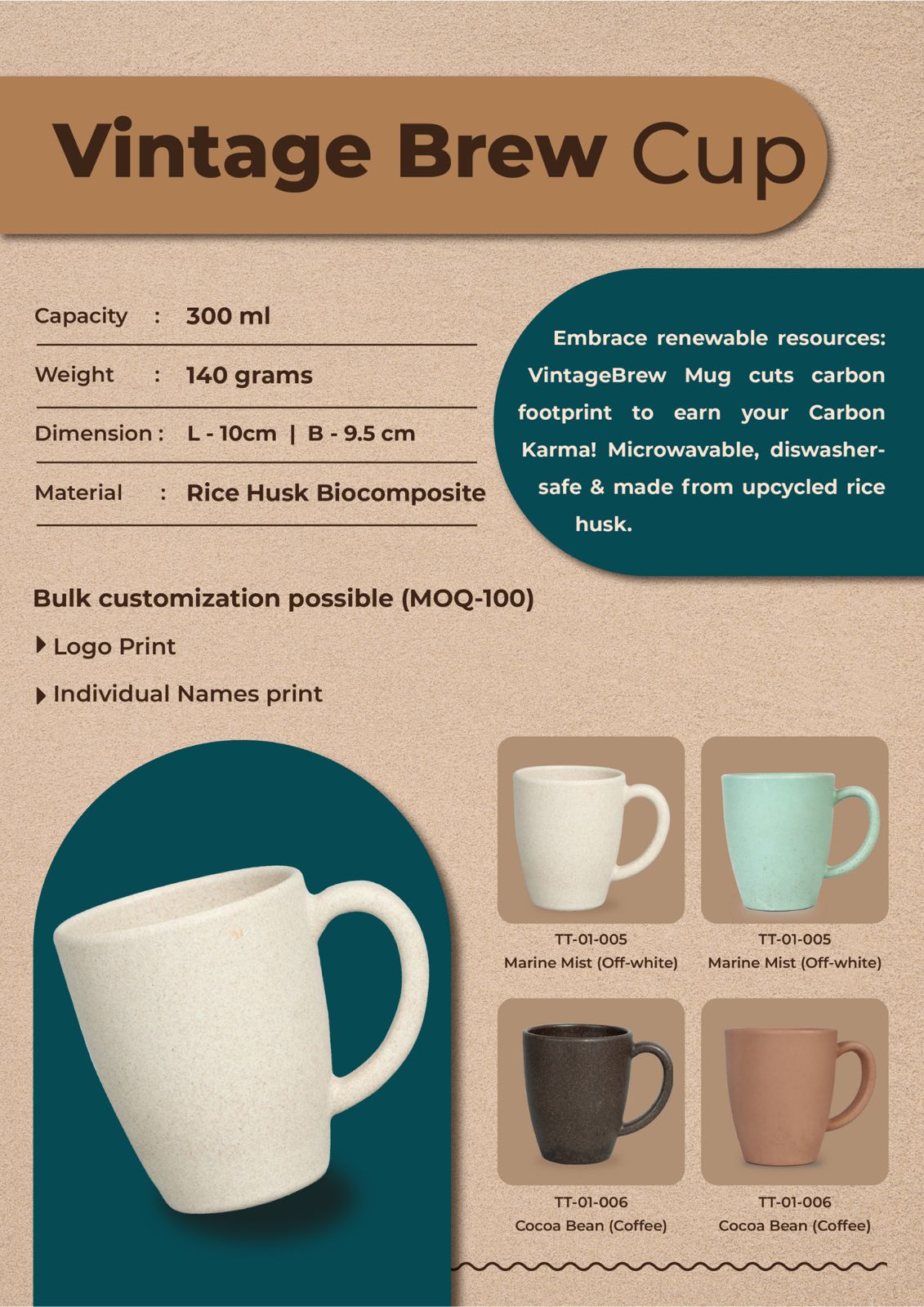 Vintage Brew Cup – Sustainable Rice Husk Coffee Mug | Reusable Eco-Friendly Tea & Coffee Cup