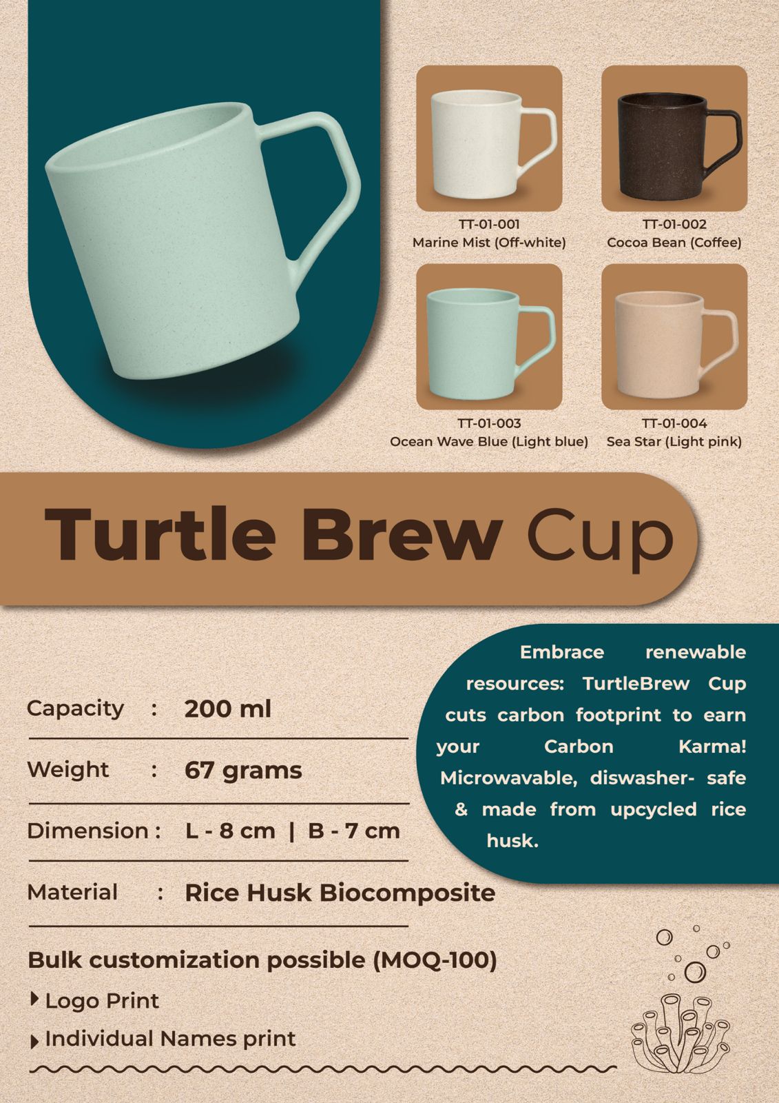 Turtle Brew Cup – Reusable Rice Husk Eco Mug | Sustainable Coffee & Tea Cup