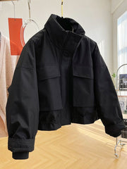 Men Padded Utility Stand Collar Jacket with Large Pockets