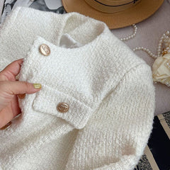 Elegant Tweed Short Jacket for Women Petite Fit Wool Blend Outerwear