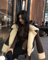 Shearling Lined Faux Suede Biker Jacket for Women