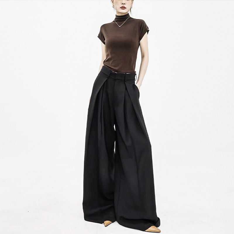 Women's Wide Leg Straight Trousers - High Waist Extra Long Dress Pants
