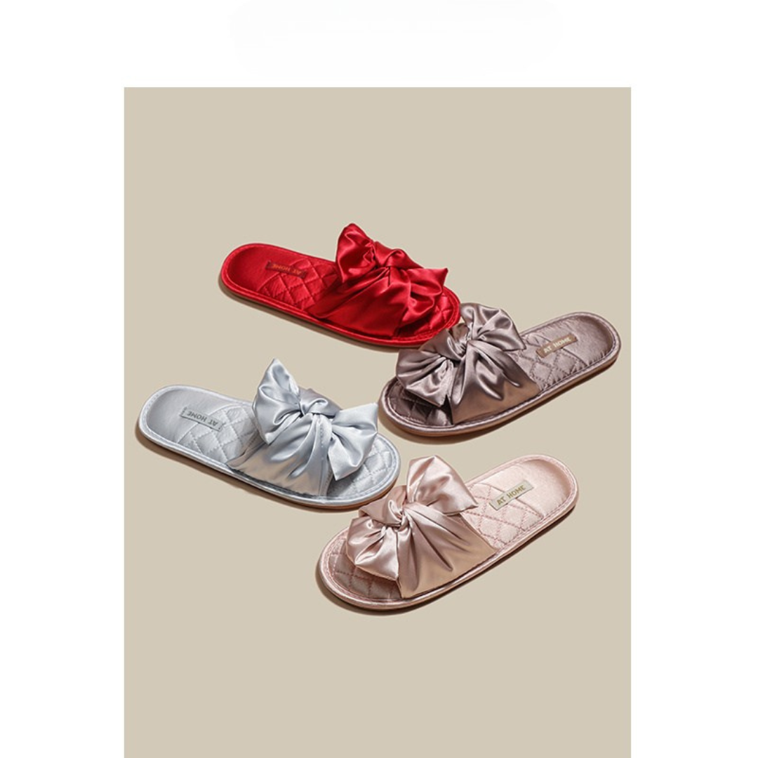 Elegant Bow Indoor Slippers – Soft, Non-Slip, Quiet Comfort