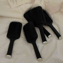 Minimalist Black Air Cushion Hairbrush – Anti-Static Paddle Comb for Women