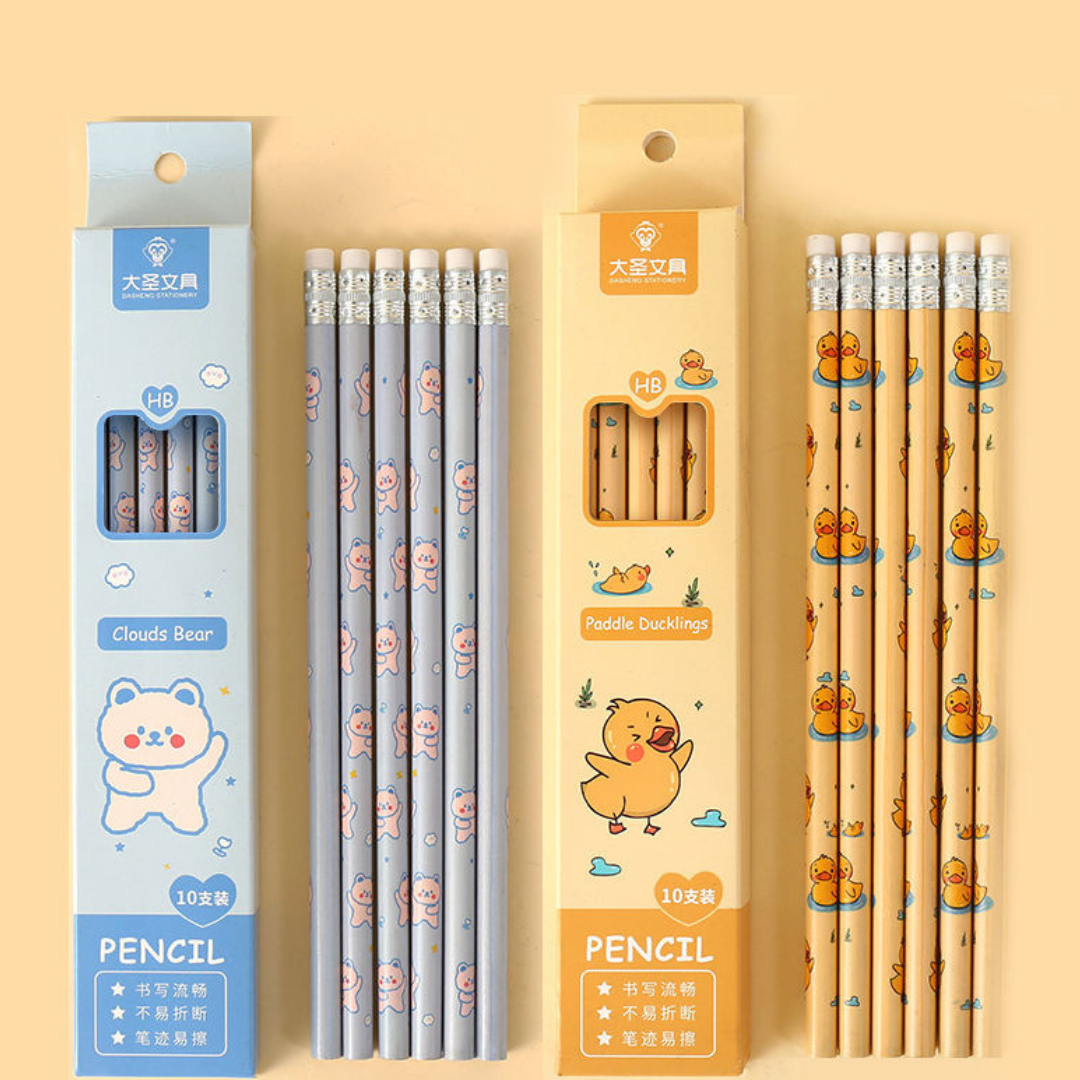 Cute Cartoon HB Pencils Box Set for Kids – Adorable Eraser Pencils for 1st & 2nd Graders, Perfect for School