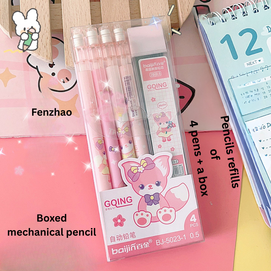 Automatic pencil box with peach dinosaur cartoon high-value movable pencils cute creative press pen