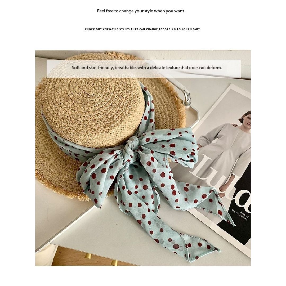 Elegant Polka Dot Silk Scarf for Women – Lightweight Retro Ribbon Neck Tie