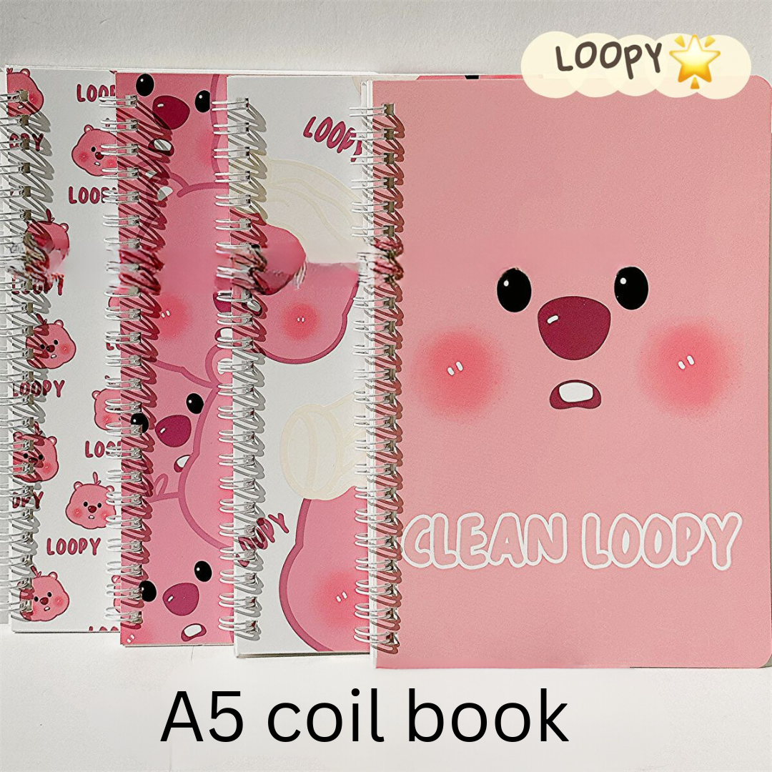 LOOPY A5 Spiral Notebook – Cute & Simple Cartoon Design, Thick Paper, High Aesthetic Ins-Style Notebook for Students