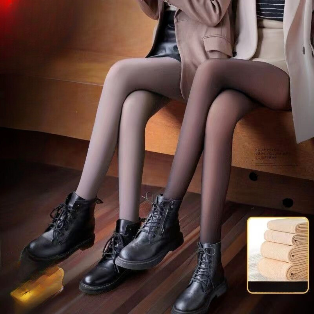 Air Hostess Gray Faux Sheer Thermal Tights - Women's Winter Warm Pantyhose