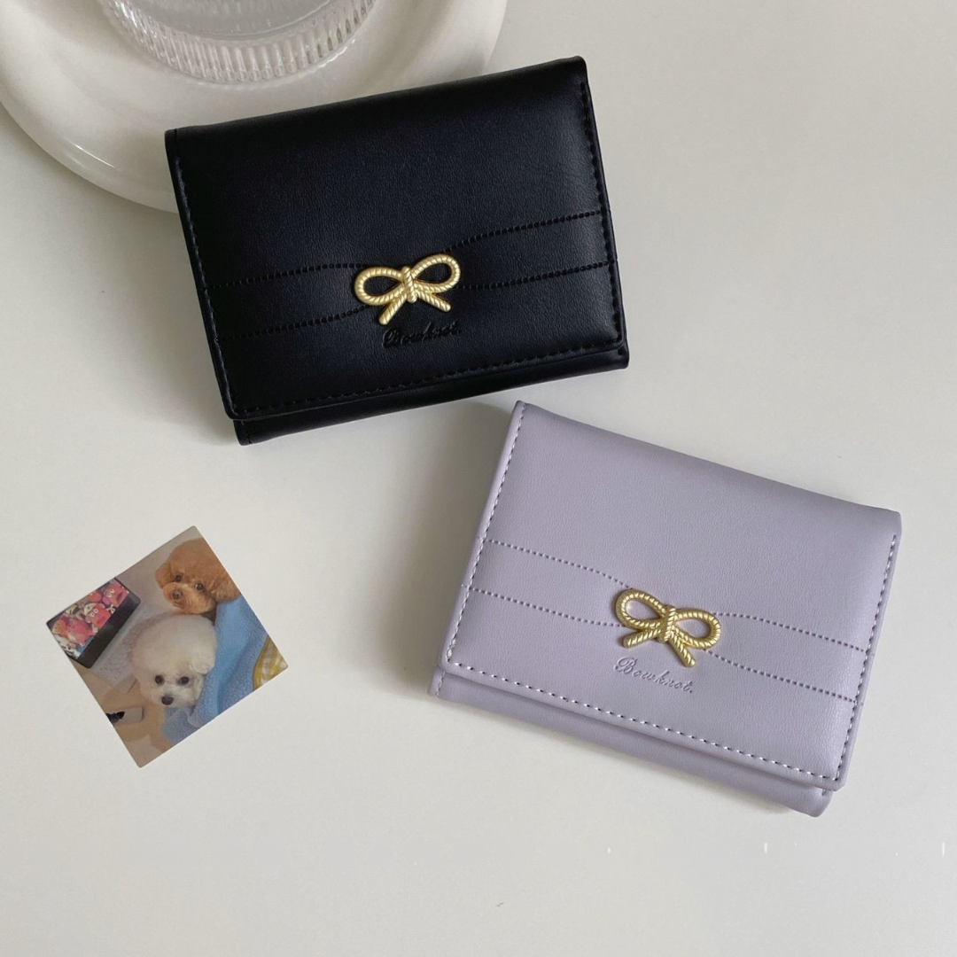 French Style Bow Wallet for Women – Small, Minimalist Bifold Card and Coin Purse