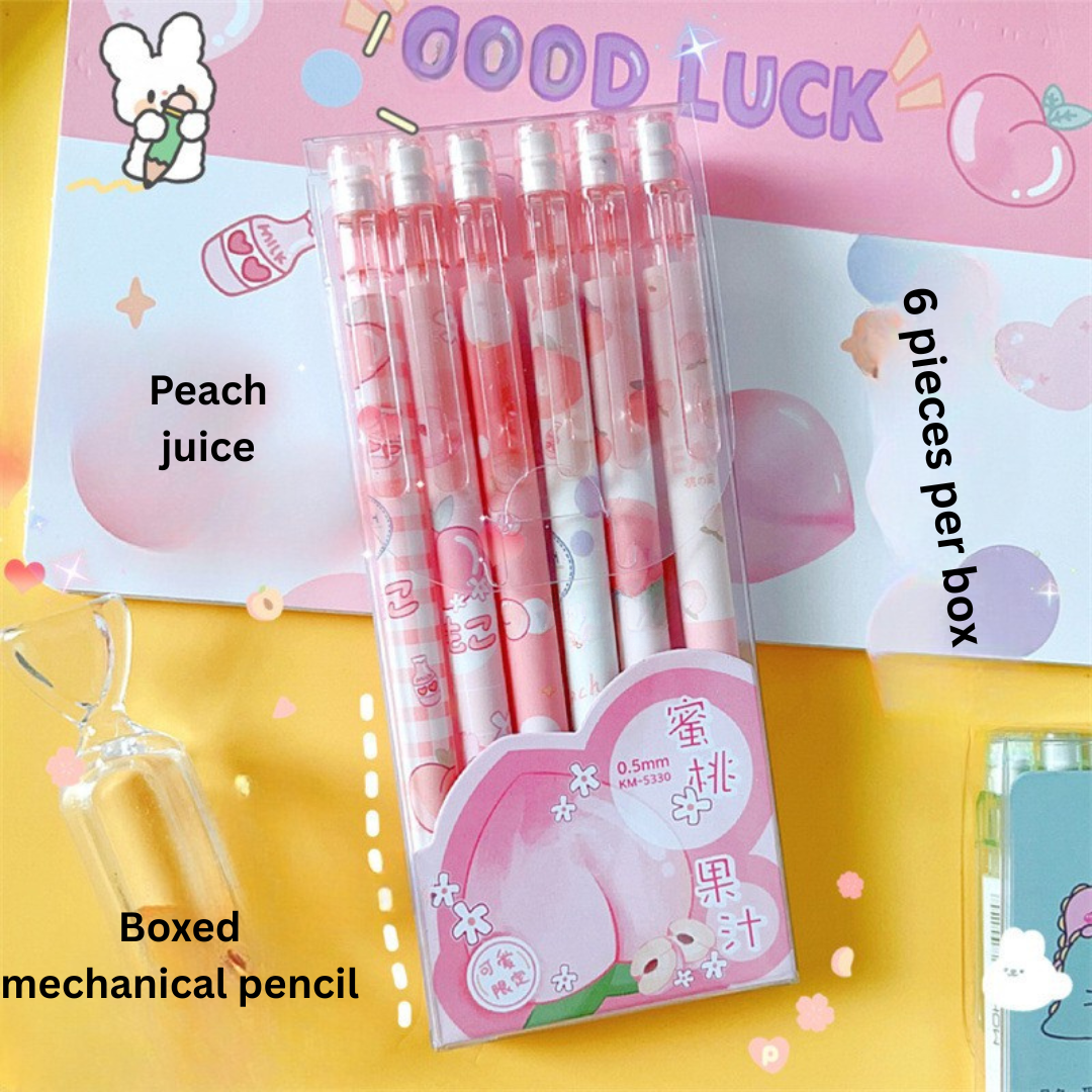 Automatic pencil box with peach dinosaur cartoon high-value movable pencils cute creative press pen