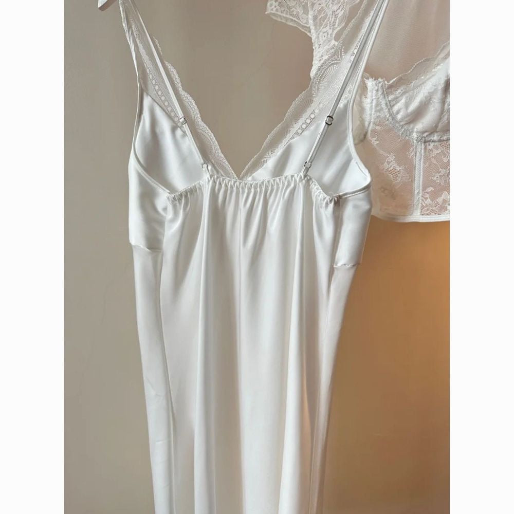 French Lace Silk Nightdress – Sexy Loungewear with Padded Bra
