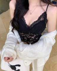 French Lace Padded Camisole Crop Top for Women