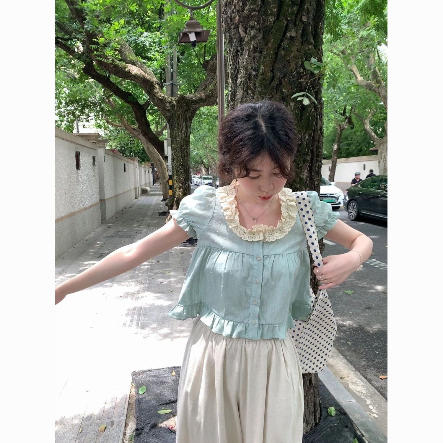 Mint-flavor!!! Sweet chic short-sleeved top