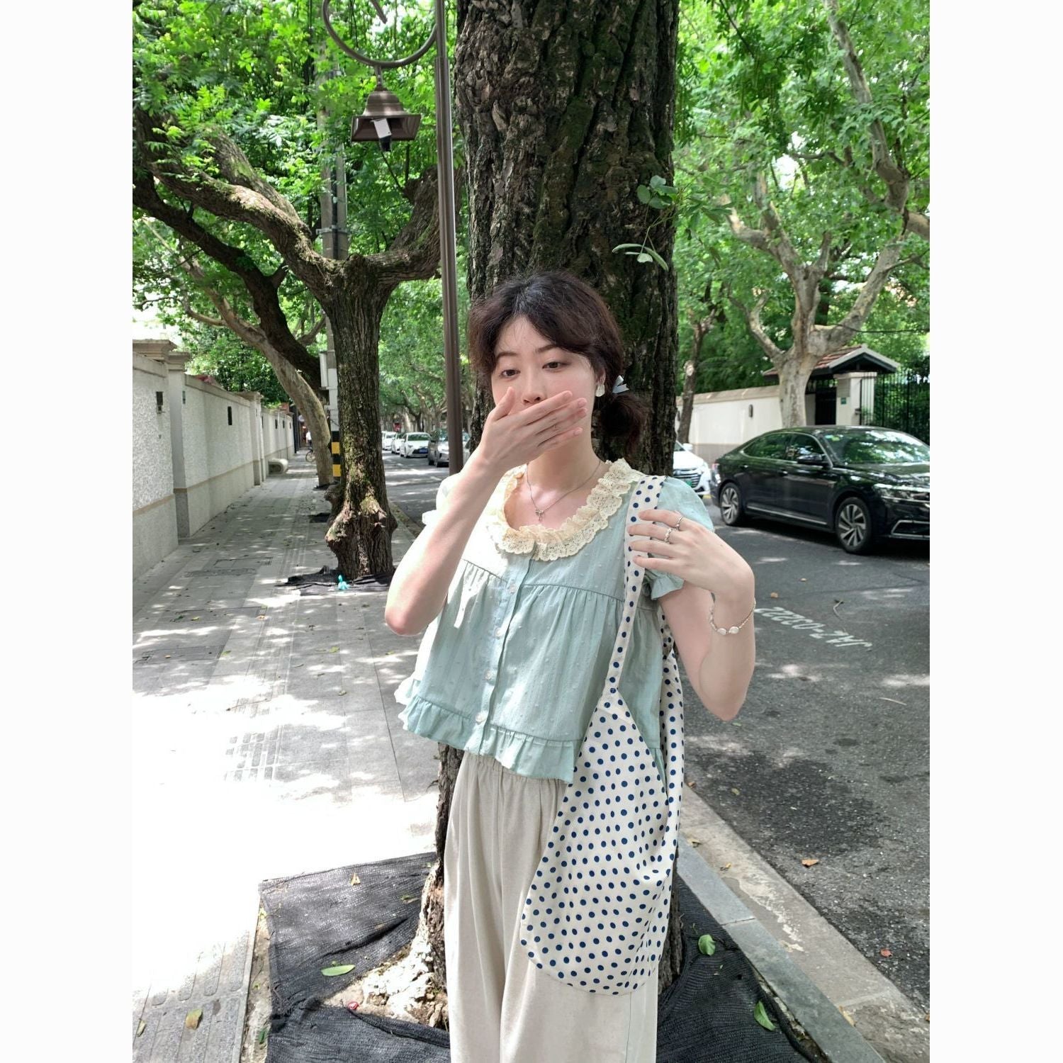 Mint-flavor!!! Sweet chic short-sleeved top