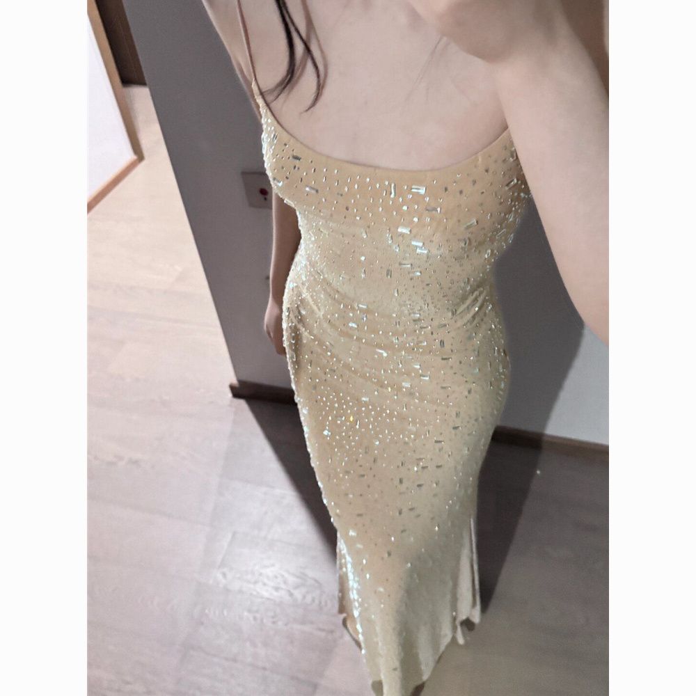 European studded diamond design light luxury high-end evening long spaghetti dress