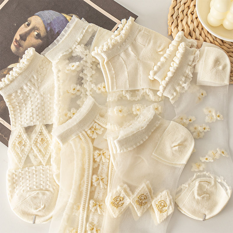 Japanese solid color crystal silk, thin, transparent mesh, shallow mouth, invisible boat socks