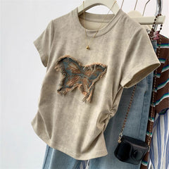 Tie-dye butterfly short-sleeved  design slim waist fit cropped top 100% cotton T-Shirt