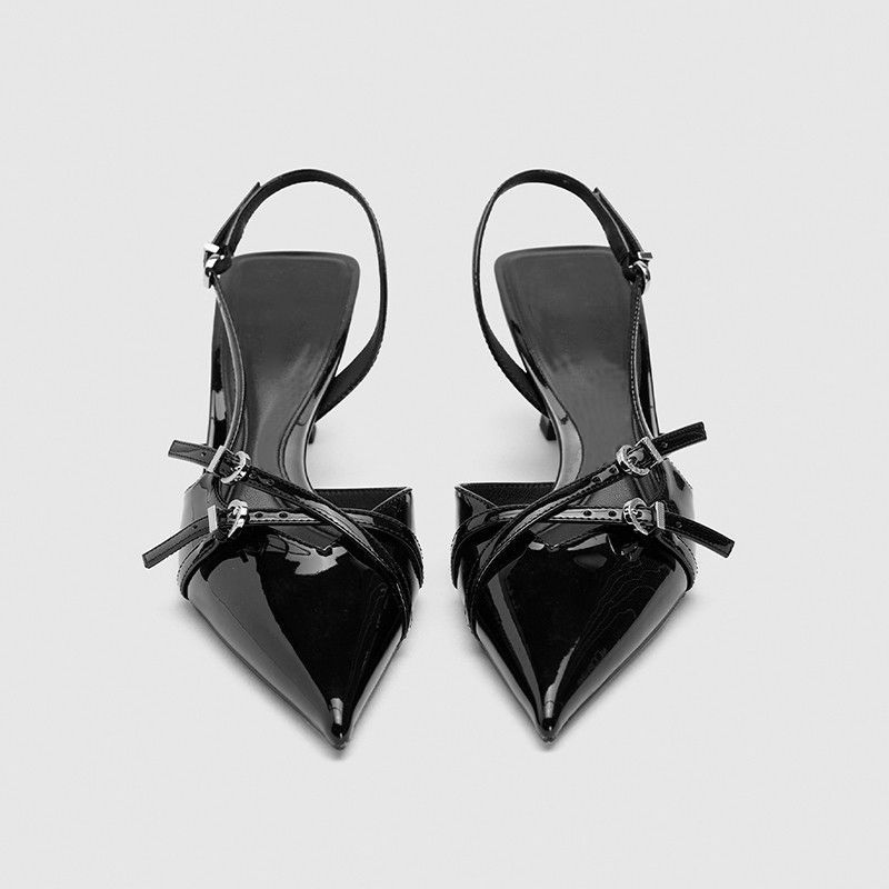 British style pointed toe kitten one-strap buckle high heels