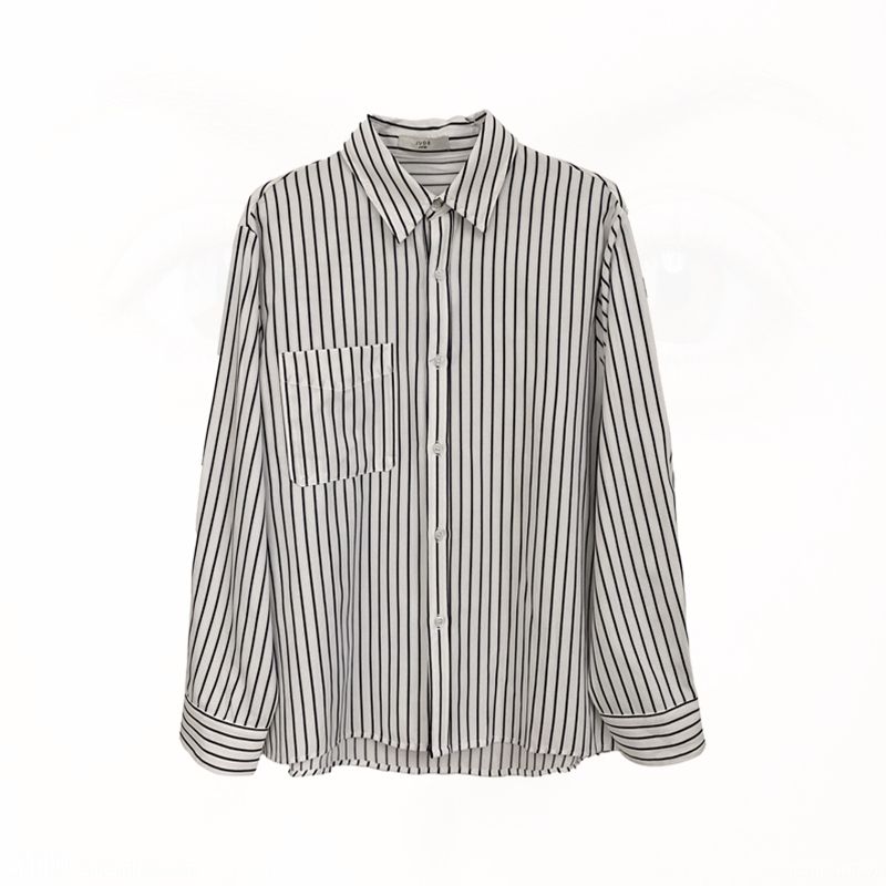 Korean style Spring women's retro loose high-end long-sleeved vertical striped shirt