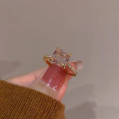 Elegant Pink Heart Gemstone Zincron Ring – INS Style Dainty Statement Jewelry