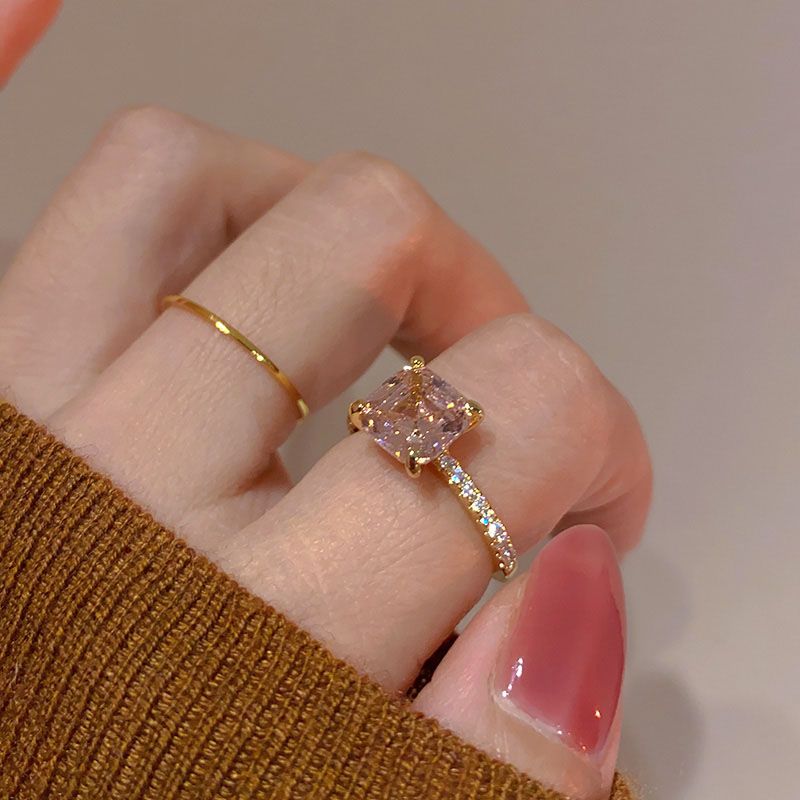 Elegant Pink Heart Gemstone Zincron Ring – INS Style Dainty Statement Jewelry