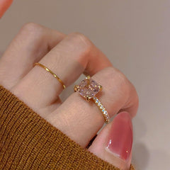 Elegant Pink Heart Gemstone Zincron Ring – INS Style Dainty Statement Jewelry