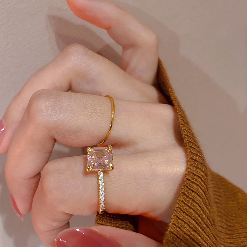 Elegant Pink Heart Gemstone Zincron Ring – INS Style Dainty Statement Jewelry