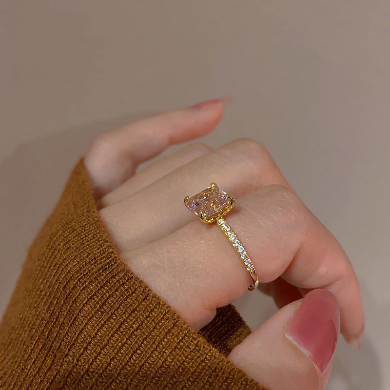 Elegant Pink Heart Gemstone Zincron Ring – INS Style Dainty Statement Jewelry