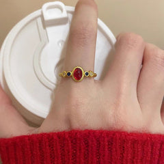 Matte Gold Enamel Ring - Retro Chinese Style Statement Jewelry
