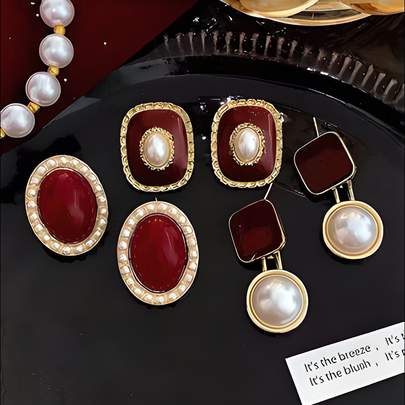 Pearl Stud Earrings Set - Unique Lightweight Luxury Design
