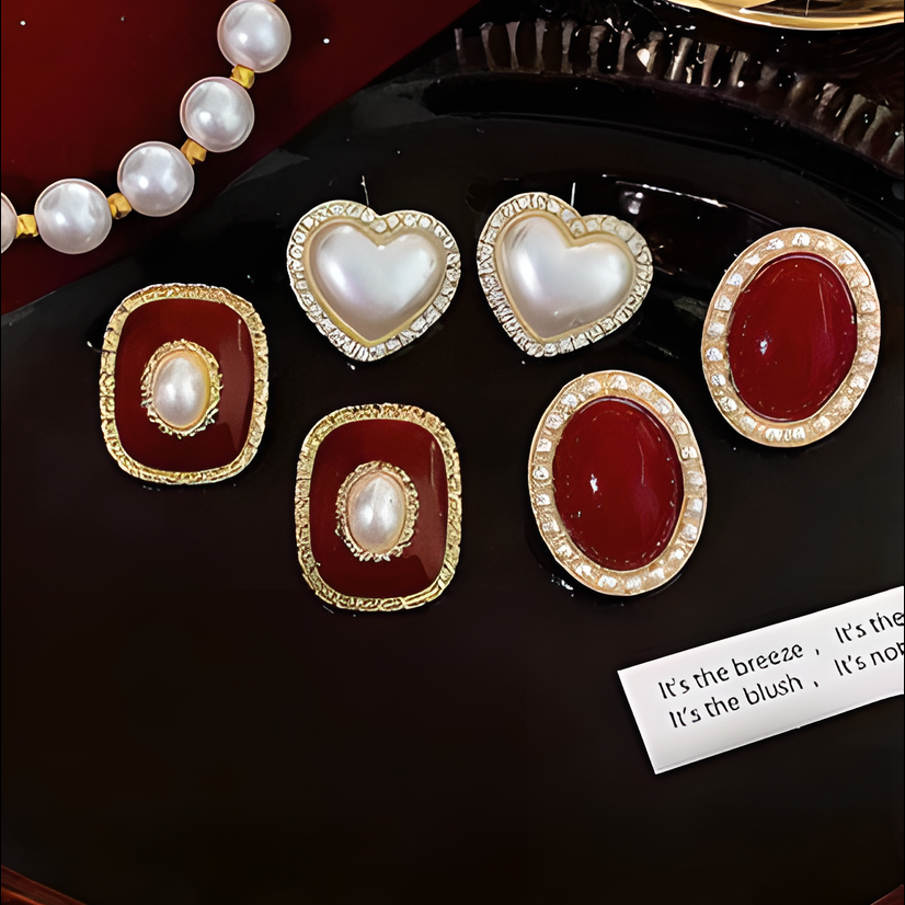 Pearl Stud Earrings Set - Unique Lightweight Luxury Design