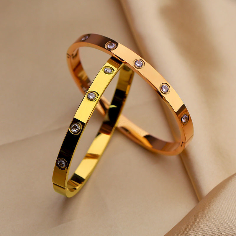 Titanium Steel Non-Fading Rhinestone Bracelet for Women – Rose Gold Oval Design, Trendy Ins Accessory