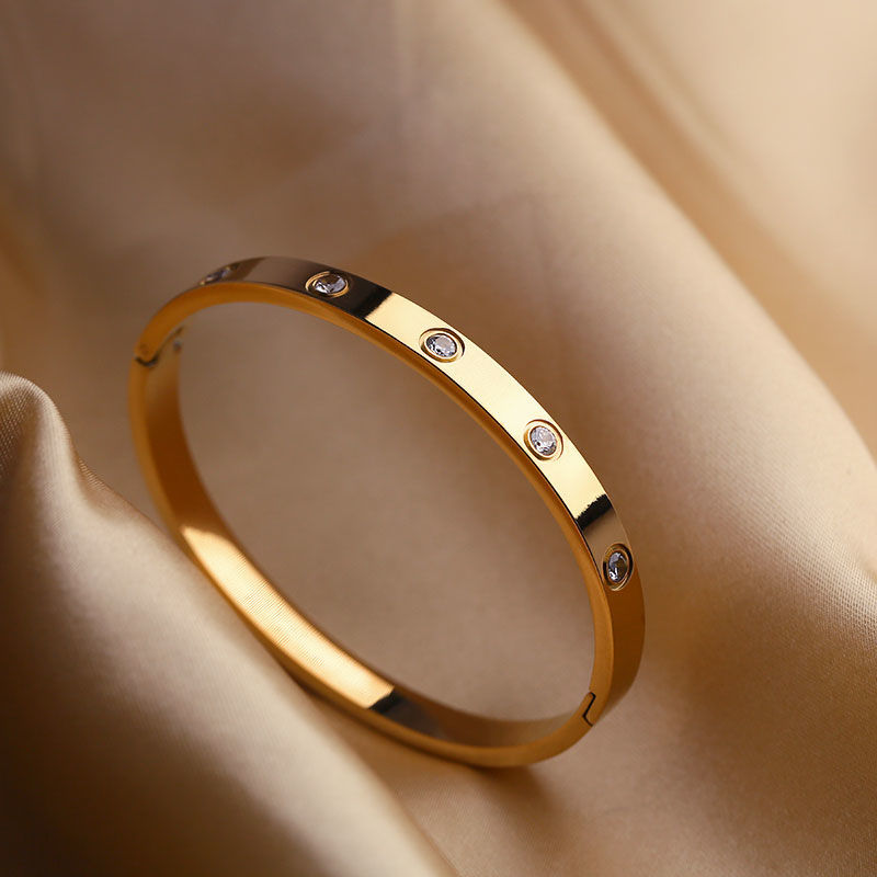 Titanium Steel Non-Fading Rhinestone Bracelet for Women – Rose Gold Oval Design, Trendy Ins Accessory