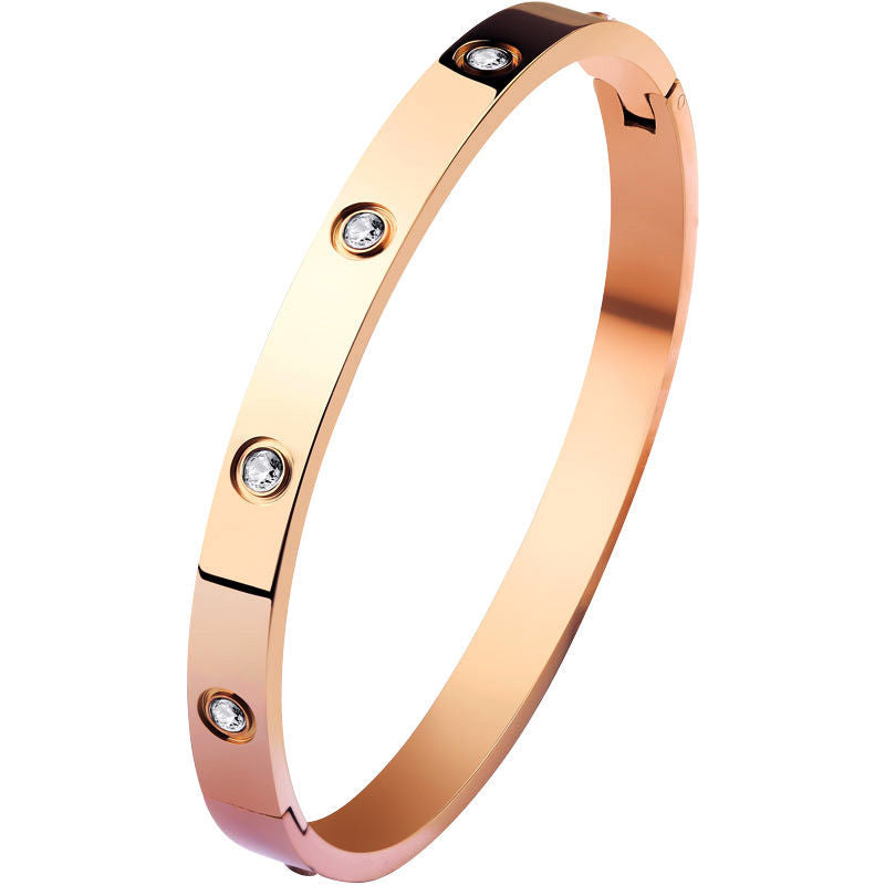 Titanium Steel Non-Fading Rhinestone Bracelet for Women – Rose Gold Oval Design, Trendy Ins Accessory