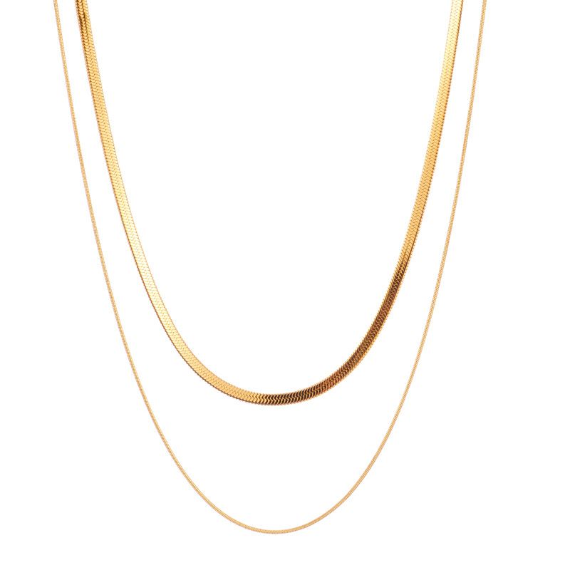 Double Layered Snake Chain Necklace for Women – High-End Gold Titanium Steel Vintage Clavicle Choker