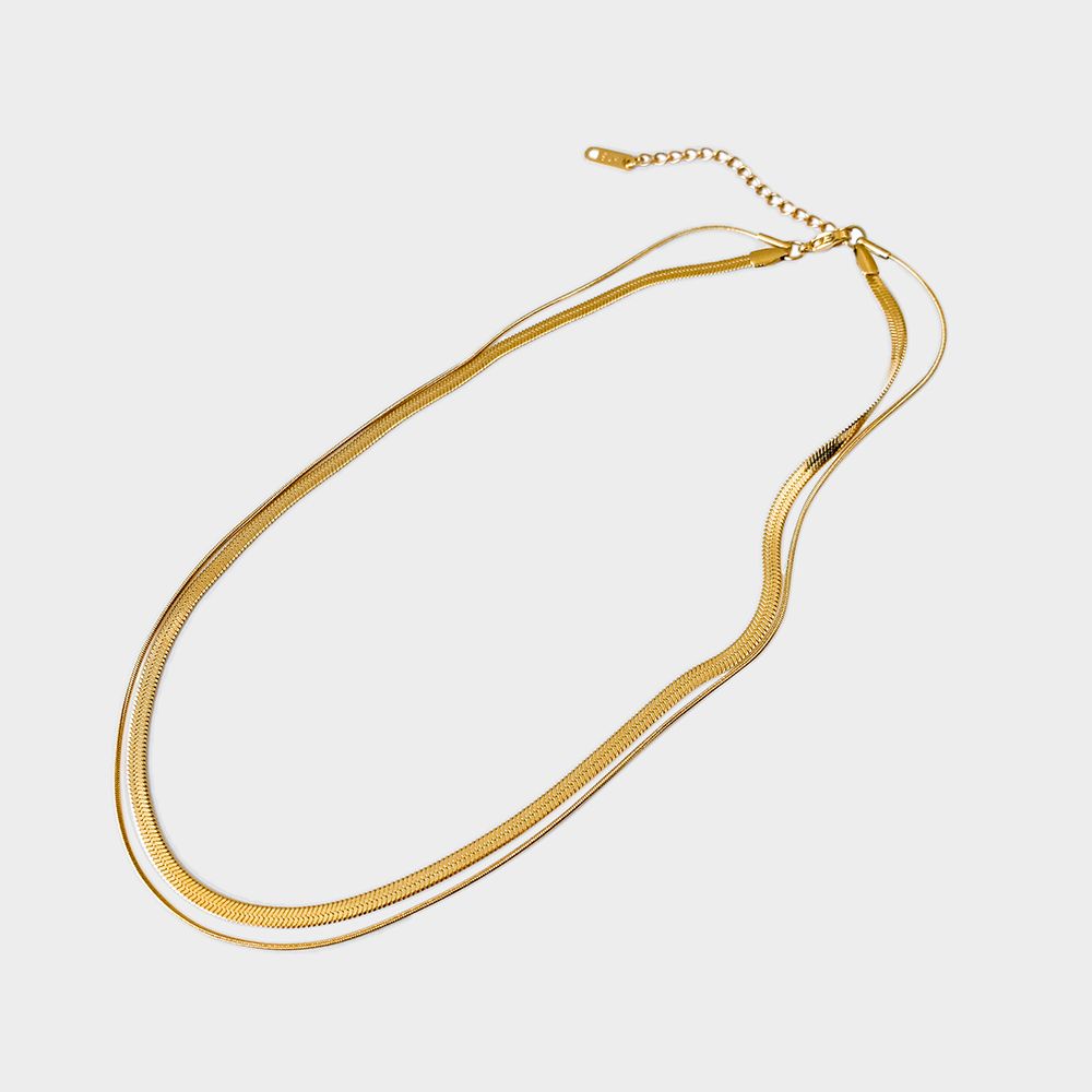 Double Layered Snake Chain Necklace for Women – High-End Gold Titanium Steel Vintage Clavicle Choker