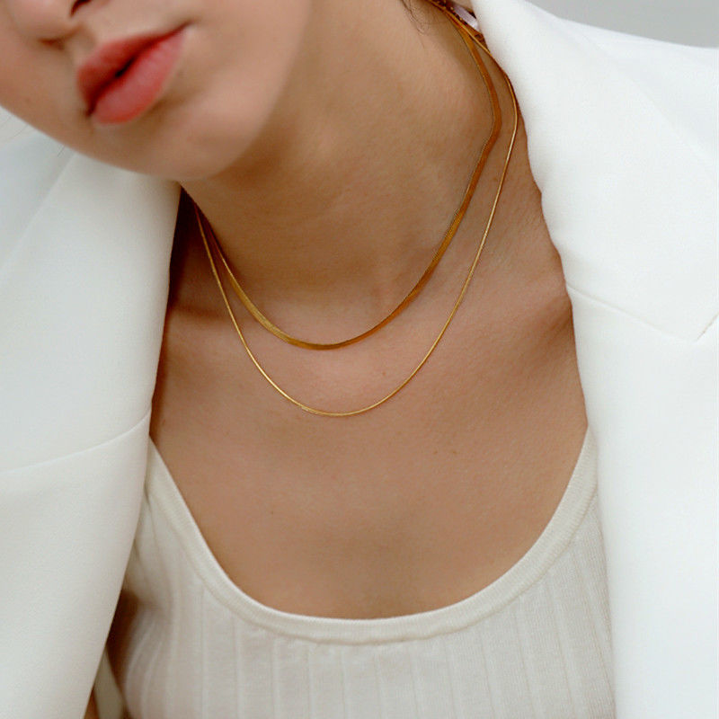 Double Layered Snake Chain Necklace for Women – High-End Gold Titanium Steel Vintage Clavicle Choker