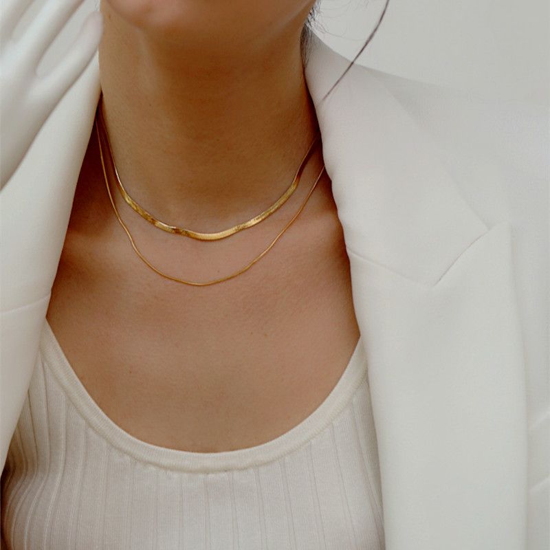 Double Layered Snake Chain Necklace for Women – High-End Gold Titanium Steel Vintage Clavicle Choker