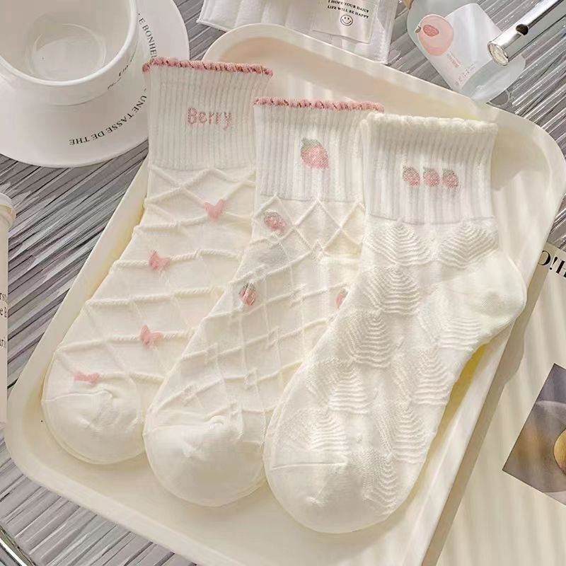 Pink Cute Women's Mid-Calf Socks - Korean Style, Sweet & Trendy, Sporty & Versatile
