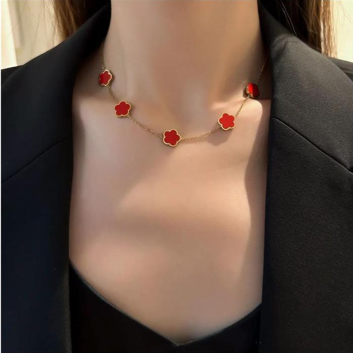 Titanium Steel Five-Petal Flower Jewelry Set – Earrings, Bracelet & Necklace